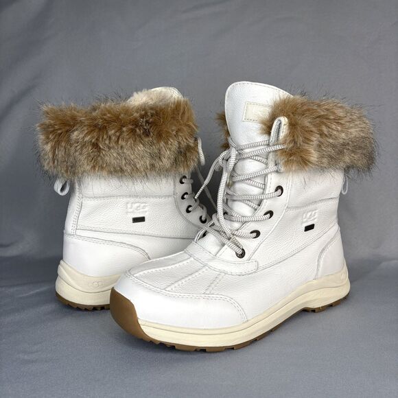 UGG Shoes - New Womens UGG Snow Boots Sz 10 Adirondack III White Leather Fur Cuff Lace Up